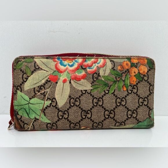 Gucci Zip Around Wallet Tian Print GG Coated Canvas - Picture 1 of 8